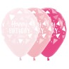 R12 HBTRP Balon okrągły 12" Happy Birthday trójkąty mix dziewczęcy