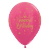 R12 HBCRPINK Balon okrągły 12" Happy Birthday Crown
