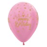 R12 HBCRPINK Balon okrągły 12" Happy Birthday Crown