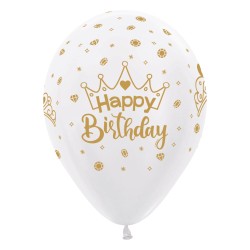 R12 HBCRPINK Balon okrągły 12" Happy Birthday Crown