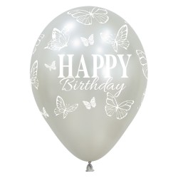 R12 HBBFLYS Balon okrągły 12" Happy Birthday - Silk