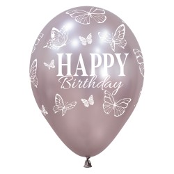 R12 HBBFLYS Balon okrągły 12" Happy Birthday - Silk